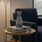 Handmade Ceramic Conical Vase (25cm) - Golden Horn "Halic" Spiral Pattern & Turquoise Panels - Image 3