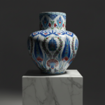 Handmade Monumental Floor Vase (50cm) - Classic Iznik Pattern with Cypress - Ottoman Court Art