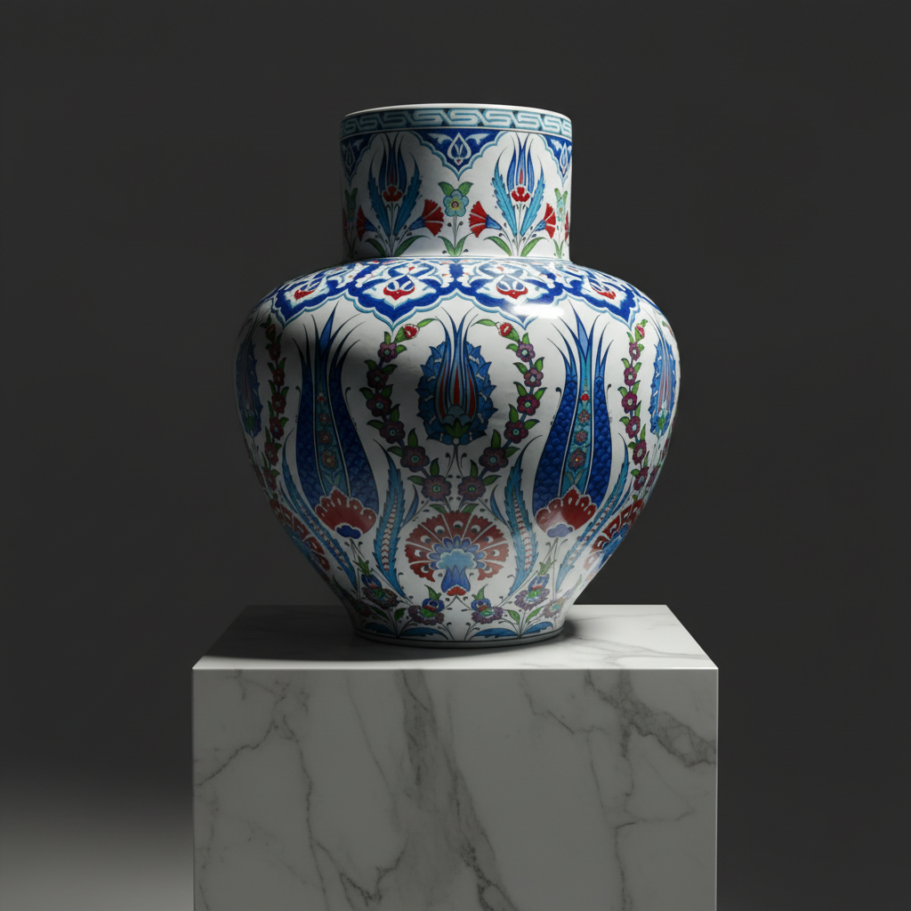 luxury-monumental-classic-iznik-pattern-vase-studio Handmade Monumental Floor Vase (50cm) - Classic Iznik Pattern with Cypress - Ottoman Court Art - Image 1