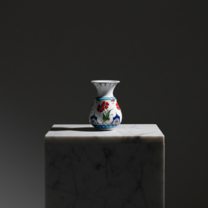 Handmade Ceramic Petite "Kandil" Vase (15cm) - Red Spring Blossoms - Traditional Iznik Decor