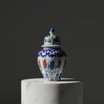 Handmade Ceramic Small Lidded Vase (20cm) - "Küpecik" Form with Colorful Tulips - Elegant Tabletop Accent