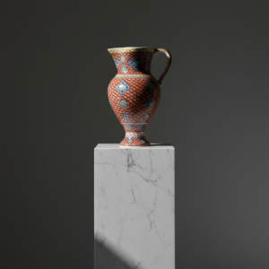 Handmade Ceramic "Masrapa" Pitcher (25cm) - Classic Iznik Fish Scale Pattern - Warm Terracotta Decor