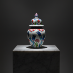 Handmade Ceramic "Kupecik" Ginger Jar (20cm) - Textured Relief Floral Pattern - Lidded Iznik Vase