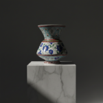 Handmade Ceramic "King" Vase (30cm) - Royal Footed Urn with Turquoise Accents - Majestic Centerpiece