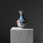 Handmade Ceramic Classic Vase (30cm) - Turquoise Panels & Red Floral Pattern - Mediterranean Summer Decor