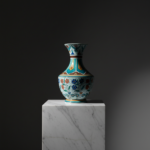 Handmade Ceramic Vase (30cm) - Turquoise & Terracotta Floral Design - Textured Iznik Decor