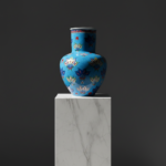 Handmade Ceramic Vase (30cm) - Turquoise "Firuze" Blue with Stylized Fan Flowers - Ottoman Palmette Design