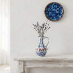 Handmade Ceramic Pitcher (25cm) - Red Tulips & Blue Hyacinths - Elegant Slender Form - Image 2