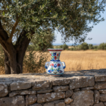 Handmade Ceramic Kandil Vase (20cm) Classic White Floral Triple Handled Form - Image 2