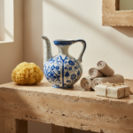 Handmade Ceramic Ewer Pitcher (20cm) Blue and White Rumi Segment Pattern - Image 6