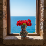 Handmade Ceramic "Kandil" Vase (30cm) - Classic Ottoman Form - Polychrome Red & Green Floral Art - Image 2