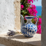 Handmade Ceramic Ewer Pitcher (20cm) Blue and White Rumi Segment Pattern - Image 2