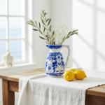 Handmade Ceramic Pitcher Vase (20cm) Royal Cobalt Blue and White Palace Garden - Image 2