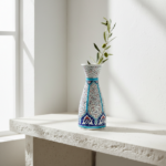 Handmade Ceramic Conical Vase (25cm) - Golden Horn "Halic" Spiral Pattern & Turquoise Panels - Image 2