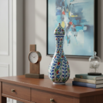 Handmade Ceramic Twisted Nightingale Vase with Lid (30cm) Spiral Polychrome Floral - Image 5