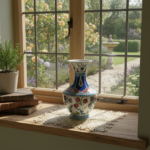 Handmade Ceramic Classic Vase (30cm) - Cobalt Blue Shoulder & Spring Blossoms - Timeless Floral Decor - Image 5