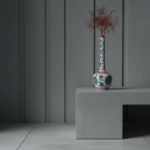 Handmade Ceramic Long Neck Vase (25cm) - Grey Lotus & Red Shoulder - Elegant Bottle Form - Image 2