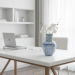 Handmade Ceramic Vase (20cm) - Blue and White Golden Horn Halic Pattern - Spiral Scrolls Design - Image 6