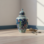 Handmade Ceramic Grand Shah Vase with Lid (60cm) Dark Blue Saz Leaf and Carnation - Image 4