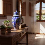 Handmade Ceramic Shah Vase (30cm) Royal Cobalt Blue Background Floral Temple Jar - Image 2