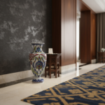 Handmade Ceramic Palace Vase (60cm) Classic Ottoman Saz Style Green Leaves and Red Florals Floor Vase - Image 2