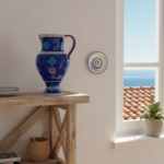 Handmade Ceramic Pitcher (25cm) - Deep Blue "Fish Scale" Pattern - Iznik Jug with Handle - Image 3