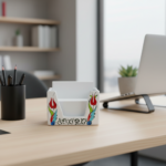 Handmade Ceramic Sticky Note Holder - Red Tulips & Spiral Vines - Iznik Desk Accessory - Image 2