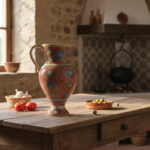 Handmade Ceramic "Masrapa" Pitcher (25cm) - Classic Iznik Fish Scale Pattern - Warm Terracotta Decor - Image 3