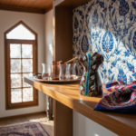 Handmade Ceramic Ottoman Kaftan Sculpture (12-15cm) - Brown "Sultan's Robe" with White Tulips - Cultural Shelf Decor - Image 4