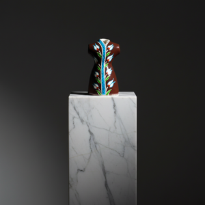 Handmade Ceramic Ottoman Kaftan Sculpture (12-15cm) - Brown "Sultan's Robe" with White Tulips - Cultural Shelf Decor