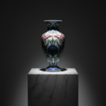 Handmade Ceramic Palace Vase (60cm) Classic Ottoman Saz Style Green Leaves and Red Florals Floor Vase