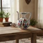 Handmade Ceramic Ewer (20cm) - Red Tulips & Floral Panels - Traditional Ibrik Form - Image 5