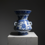 Handmade Ceramic "Kandil" Vase (30cm) Rare 3-Handled Design Blue & White Floral Centerpiece