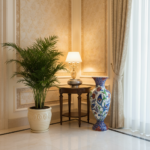 Handmade Ceramic Palace Vase (50cm) Red Carnations and Geometric Mosaic Neck Pedestal Urn - Image 3