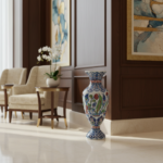 Handmade Ceramic Grand Palace Vase (50cm) Imperial Rumi Patterns and Mixed Florals Pedestal Urn Form - Image 4