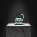 Handmade Ceramic Pitcher Vase (20cm) Classic Red Carnation and Blue Tulip Pattern