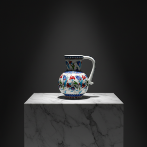 Handmade Ceramic Pitcher Vase (20cm) Classic Red Carnation and Blue Tulip Pattern