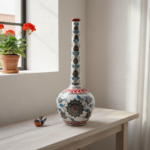 Handmade Ceramic Long Neck Vase (25cm) - Grey Lotus & Red Shoulder - Elegant Bottle Form - Image 3