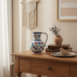 Handmade Ceramic Pitcher Vase (20cm) Classic Red Carnation and Blue Tulip Pattern - Image 5