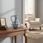 Handmade Ceramic Pitcher (25cm) - Red Tulips & Blue Hyacinths - Elegant Slender Form - Image 3