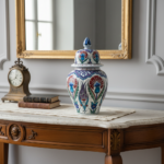 Handmade Ceramic "Kupecik" Ginger Jar (20cm) - Textured Relief with Red Carnations & Purple Tulips - Image 2
