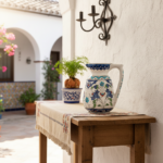 Handmade Ceramic Pitcher (20cm) - Blue Arches & Colorful Spring Florals - Wide Mouth Jug - Image 3