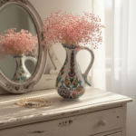 Handmade Ceramic Pitcher (25cm) - Textured "Dot" Art - Pastel Florals & Embossed Surface - Image 2