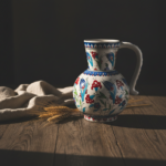 Handmade Ceramic Pitcher Vase (20cm) Classic Red Carnation and Blue Tulip Pattern - Image 2