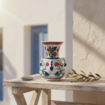 Handmade Ceramic Kandil Vase (20cm) Classic White Floral Triple Handled Form - Image 6