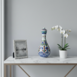 Handmade Ceramic "Nightingale" Surahi Jar (30cm) - Lidded Blue Carnation & Tulip Art - Image 2