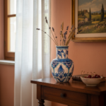 Handmade Ceramic Vase (20cm) - Classic Blue & White Tulips with Petal Collar - Traditional Iznik Decor - Image 3