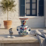 Handmade Ceramic Kandil Vase (20cm) Classic White Floral Triple Handled Form - Image 3