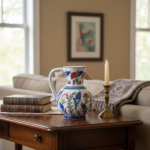 Handmade Ceramic Pitcher Vase (20cm) Classic Red Carnation and Blue Tulip - Image 3