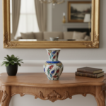 Handmade Ceramic Floral Vase (20cm) Red Tulip and Golden Garden Pattern - Image 5